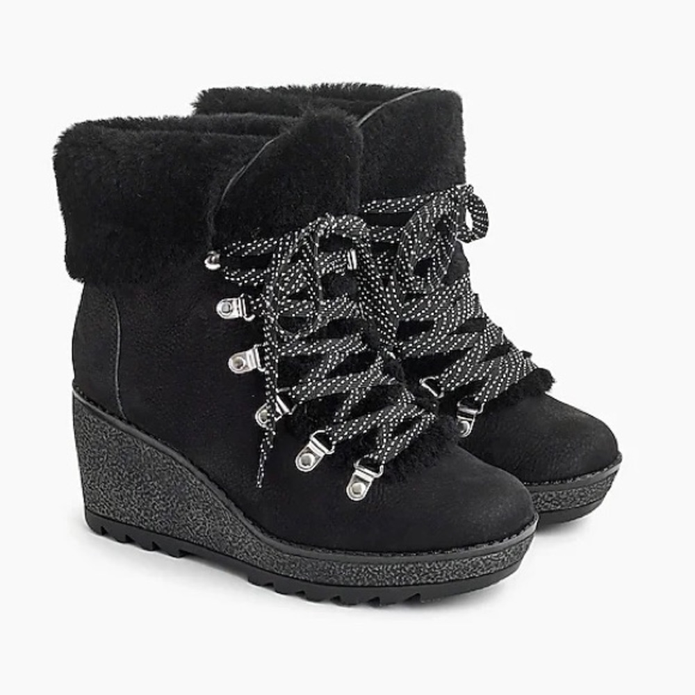 New in Box J. Crew Nordic Wedge Boots Black-Size 8